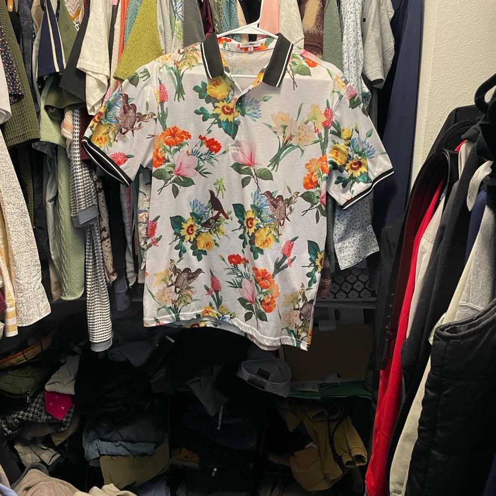 Fashion Nova Multicolor Floral Polo with Black Collar